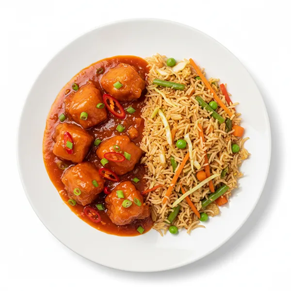 fish Manchurian with Vegetable Fried Rice